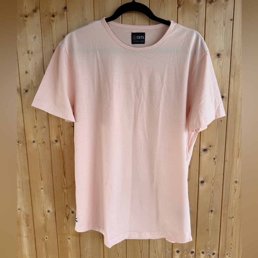 New Cuts Curve Hem T-Shirt Blush Pink Short Sleeve Tee Size